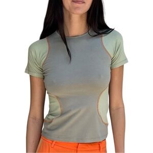 ARTHUR Raglan Tight Tee in Fog - Gray Green Orange Stitching Baby Tee Top sz 2